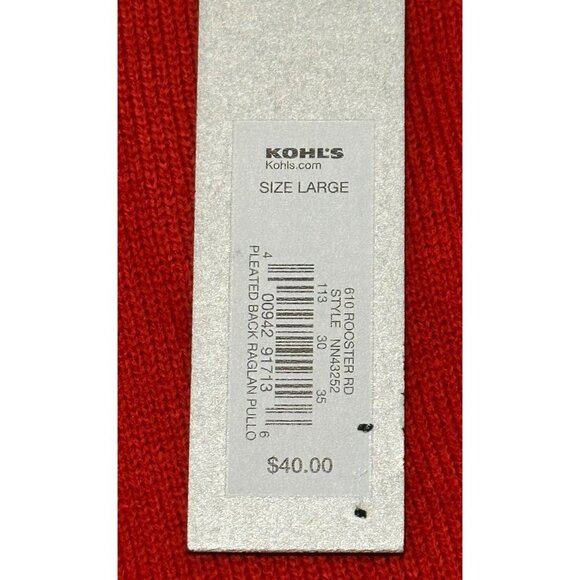 Kohl's APT. 9 Stretch Red Pleated Raglan Pullover Sweater Acrylic Women Size L - Picture 12 of 16